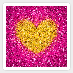 Pink and Golden Heart Glitter Sticker